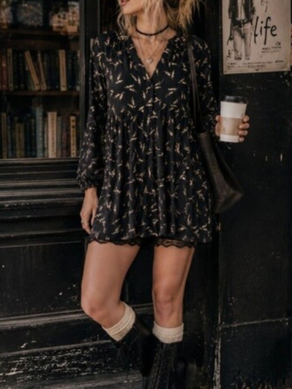Maeve Anthropologie Tunic 3/4 Sleeve Babydoll XS Black Cream Y2K Style Trendy